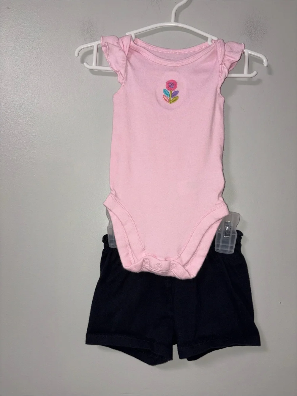 Bundles Baby Place Pink Embroidered Flower Body Suit & Shorts Set Girls 3-6M